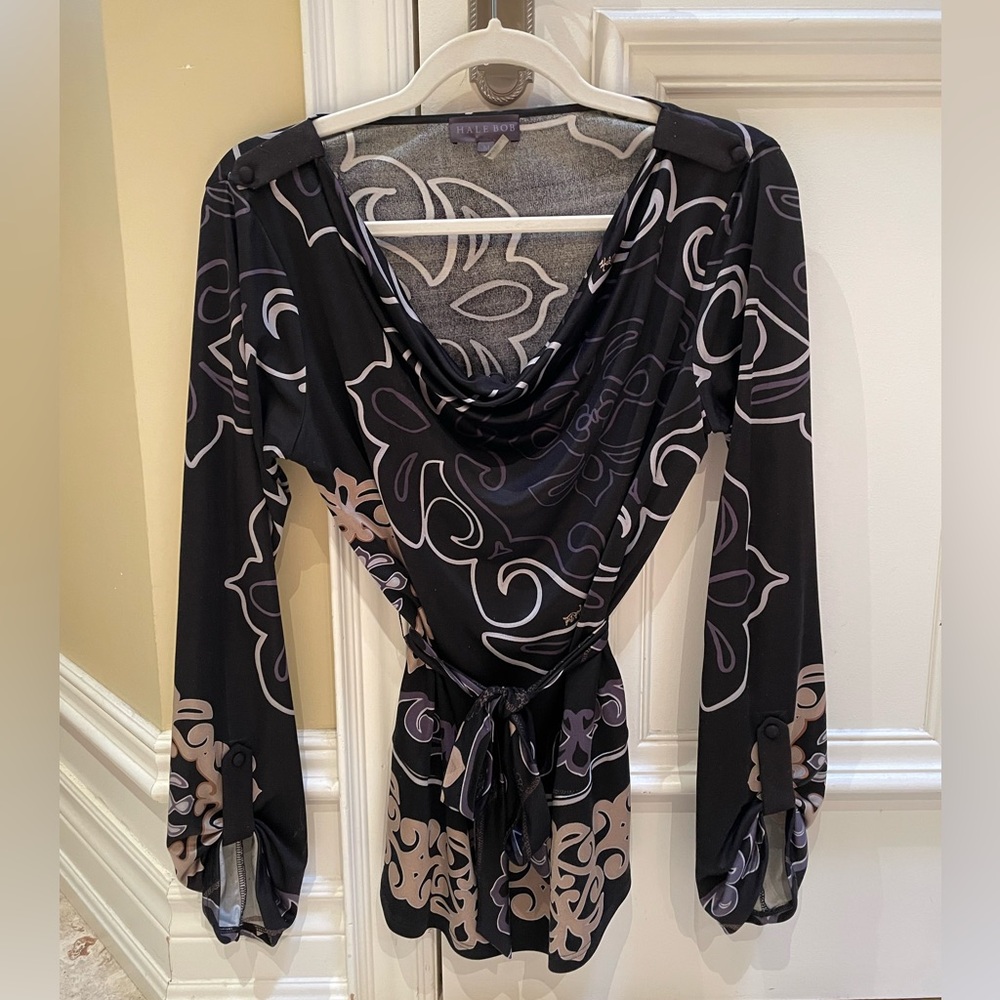 Hale Bob Black Scoop Neck top with waist tie